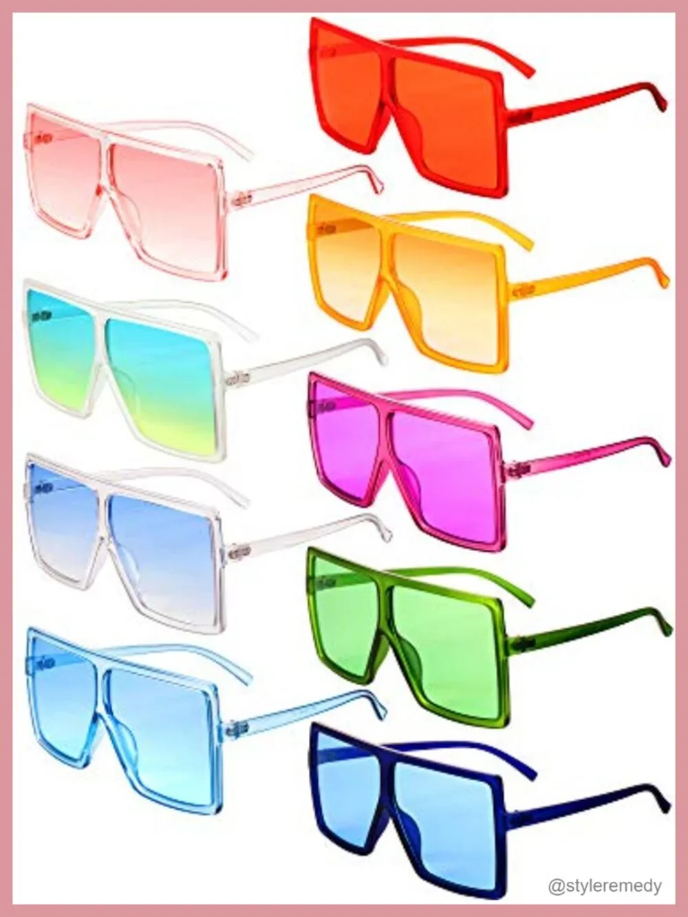 9 Pairs Oversized Square Sunglasses Flat Top Retro Vintage Wide Shade Unisex